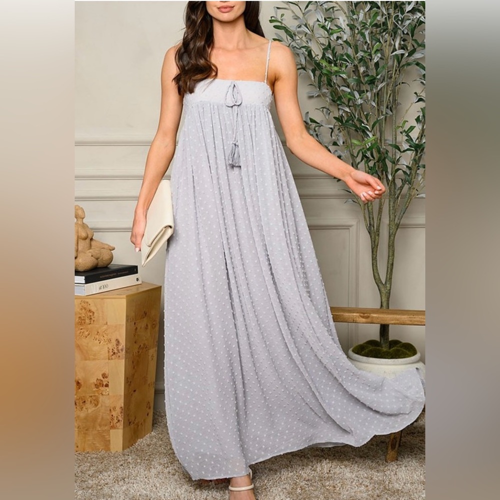 Grey Swiss Dot Maxi Dress